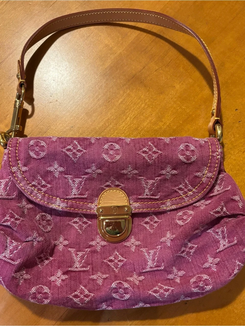 Louis Vuitton Pinky Monogram Denim Shoulder Bag with Scarf Accent M95216